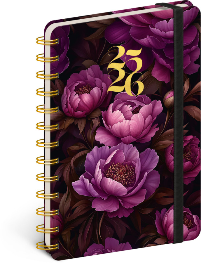 NOTIQUE Špirálový 18-mesačný diár Petito – Fialové kvety 2025/2026, 13 x 18 cm