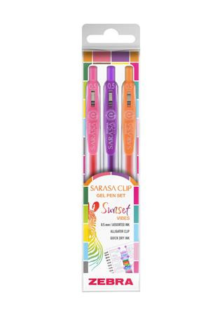 Sada gélových pier, 0,25 mm, s tlačidlom, ZEBRA „Sarasa Clip Sunset“, 3 rôzne farby