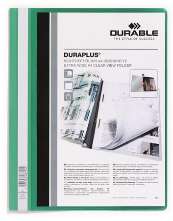 Rýchloviazač, A4, široký, priehľadné vrecko, DURABLE "DURAPLUS®", zelený