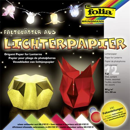 Origami papier, na lampáše, 30x30 cm, 80 g, 12 listov, FOLIA, rôzne farby