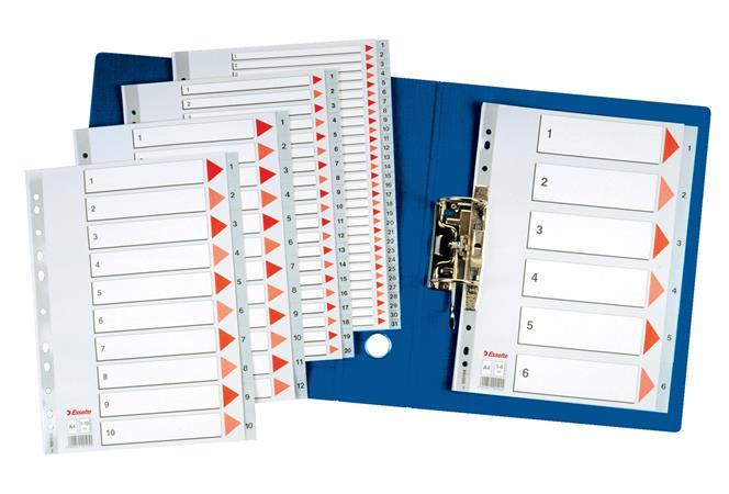 Register, plastový, A4, 1-6, ESSELTE, sivá