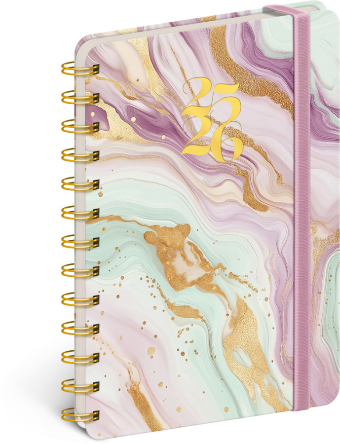 NOTIQUE Špirálový 18-mesačný diár Petito – Ružový mramor 2025/2026, 13 x 18 cm