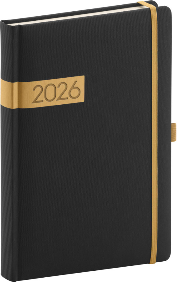 NOTIQUE Denný diár Twill 2026, čierno-zlatý, 15 x 21 cm