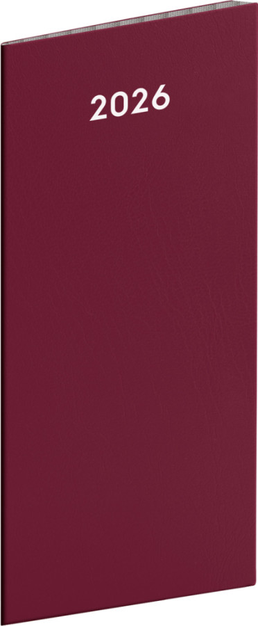 NOTIQUE Vreckový diár Vínový 2026, plánovací mesačný, 8 x 18 cm