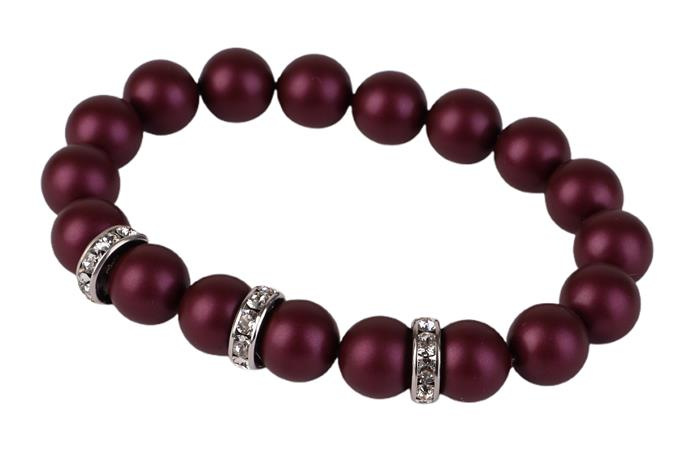 ART CRYSTELLA Náramok, z bordovo fialových SWAROVSKI® perál, s bielym rondella krištáľom, 10mm, ART CRY