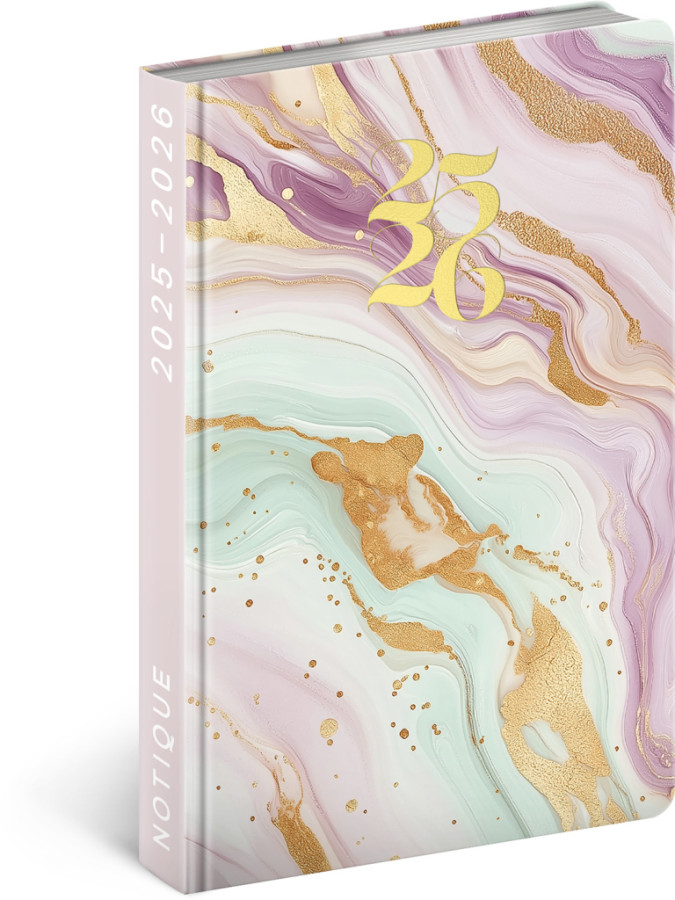 NOTIQUE 18-mesačný diár Petito – Ružový mramor 2025/2026, 11 x 17 cm