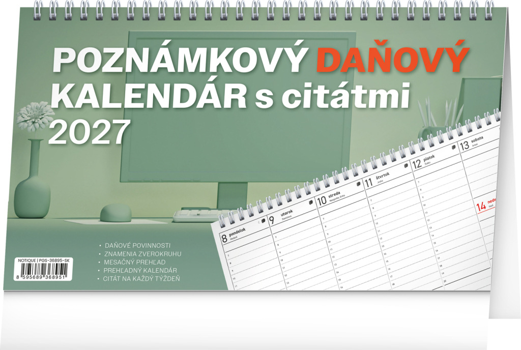 NOTIQUE Stolový kalendár Poznámkový daňový s citátmi 2027, 25 x 14,5 cm
