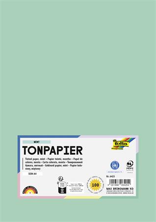 Farebný papier, A4, 130 g, 100 listov, FOLIA, mätovo zelený
