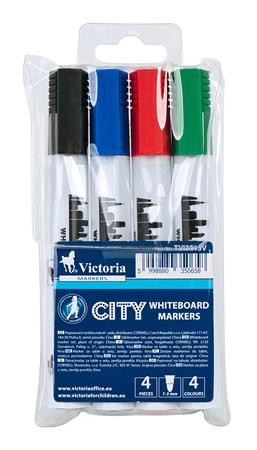 VICTORIA VISUAL Popisovač na tabule, sada, 1-3 mm, kužeľový hrot, VICTORIA "City", 4 rôzne farby