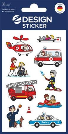 Nálepky, papier, 3 hárky, 76x120 mm, AVERY ZWECKFORM, "Z-Design No.54137", záchranári, pol