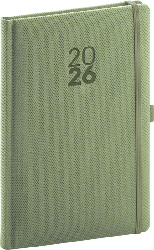 NOTIQUE Týždenný diár Diamante 2026, olivový, 15 x 21 cm
