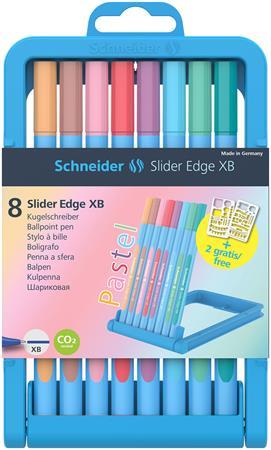 Guľôčkové pero, sada, 0,7 mm, kužeľový hrot, SCHNEIDER "Slider Edge XB Pastel", 8 rôznych 1