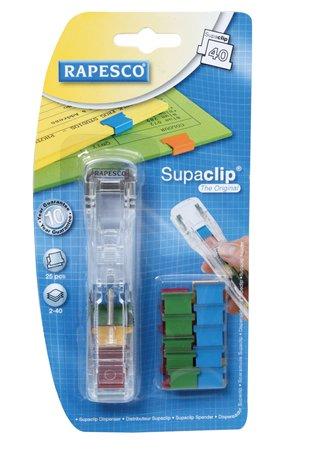 Zásobník na klipy,  s farebnými sponkami, RAPESCO "Supaclip 40", priehľadná 2