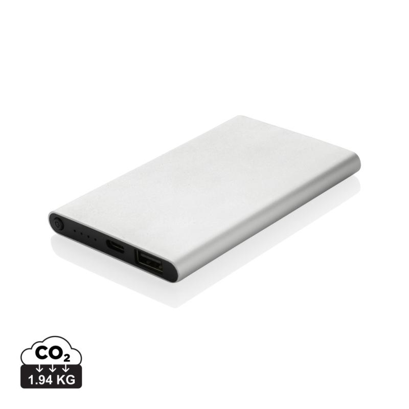 Powerbanka 4000mAh s USB C z RCS recykl. plastu a hliníka strieborná