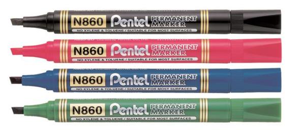 Permanentný popisovač, 0,6-4,5 mm, zrezaný hrot, PENTEL "N860", modrá 2