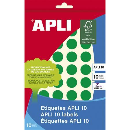 Etikety, okrúhle, priemer: 16 mm, ručne popisovateľné, farebné, APLI, zelené, 432 etikiet/