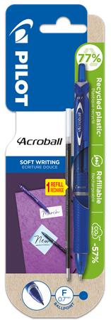 Guľôčkové pero, 0,25 mm, stláčací mechanizmus, PILOT "Acroball", modré + náplň 1