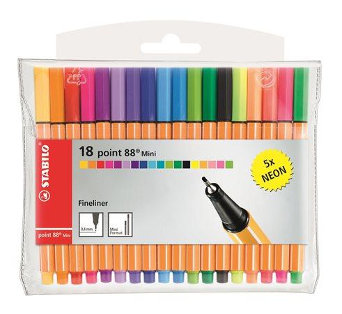 Liner, sada, 0,4 mm, STABILO "Point 88 Mini Neon", 18 rôznych farieb 1