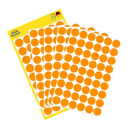 Etikety, okrúhle, priemer: 12 mm, AVERY ZWECKFORM, neónovo oranžové, 270 etikiet/bal 3