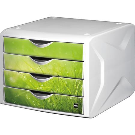 Zásuvkový box na dokumenty, plastový, 4 zásuvky, HELIT "Chameleon", biela-zelená 1