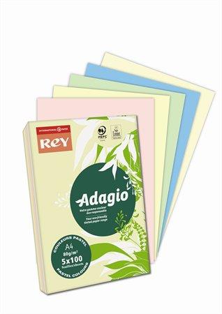 Kopírovací papier, farebný, A4, 80 g, 5x100 listov, REY "Adagio", mix pastelových farieb 1