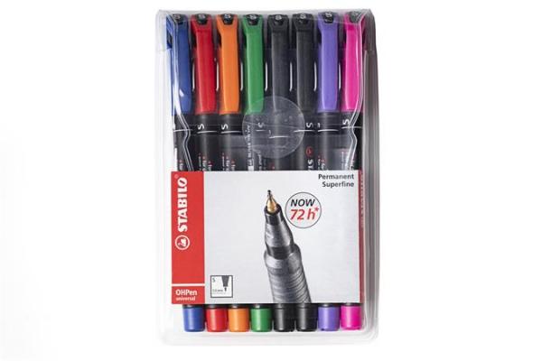 Permanentný popisovač, 0, 4 mm, STABILO "OHPen S", 8 rôznych farieb 1