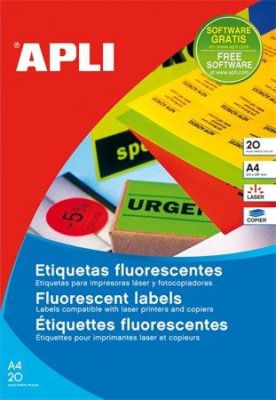 Etikety, 99,1x67,7 mm, farebné, zaoblené rohy, APLI, neónové červené, 160 etikiet/bal 2