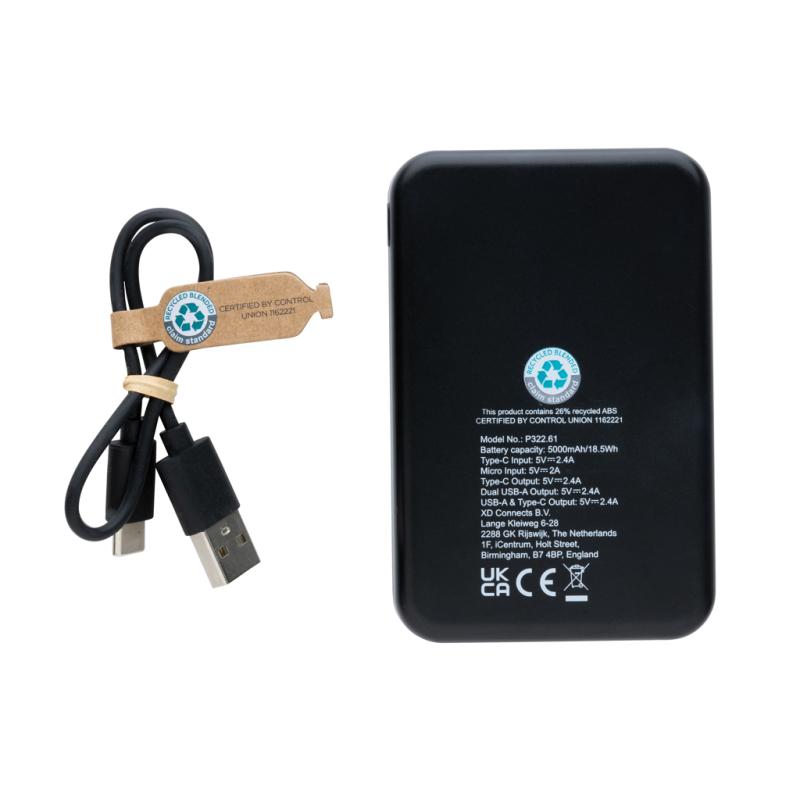 Powerbanka 5000 mAh z RCS recykl. plastu čierna 4