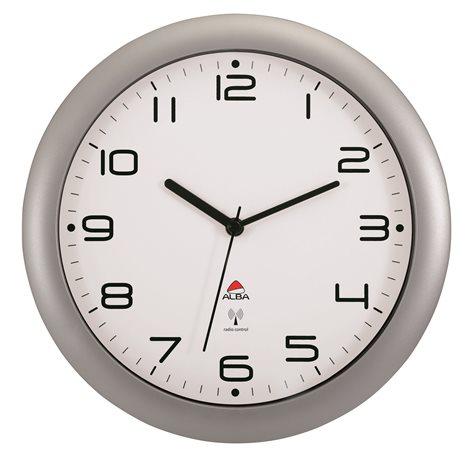 Nástenné hodiny, riadené rádiovým signálom, 30 cm, ALBA "Hornewrc", strieborná 1