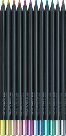 Farebné ceruzky, sada, trojhranné, FABER-CASTELL "Black Edition", 12 rôznych kovových far 2