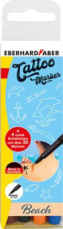 Tetovacie fixky, sada, so šablónou, EBERHARD FABER "Beach", 4 rôzne farby 1