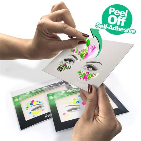 . Šperky na tvár, sada, samolepiace, fluoreskujúce pod UV svetlom, „"Glow in the dark", neón 4