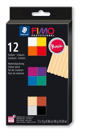 Modelovacia hmota, sada, 12x25 g, na vypálenie, FIMO "Professional Basic", 12 rôznych fari