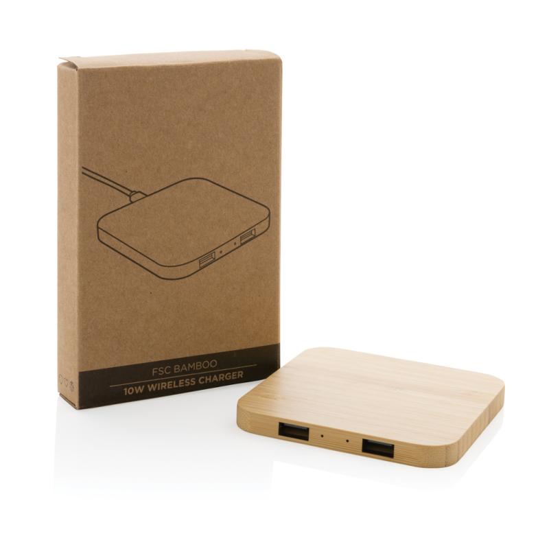 Bambusová bezdrôtová nabíjačka 10W s USB hnedá 9