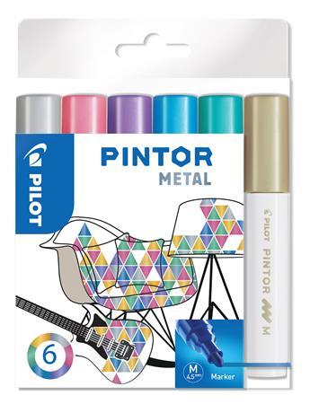 Dekoračný popisovač, sada,1,4 mm, PILOT "Pintor M", 6 druhov metalických farieb 1