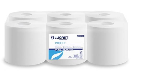 Papierové utierky, kotúčové, vnútorné dávkovanie, 2-vrstvové, LUCART "Strong 19 CF", sneho 1