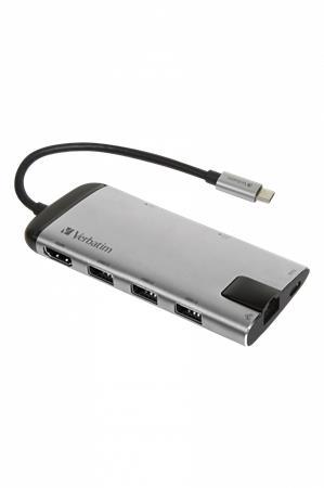VERBATIM USB ethernetový sieťový adaptér s USB hubom, čítačka na SD karty, 4 porty, USB 3.0, USB-C, 4