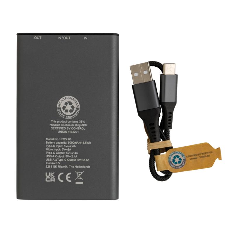 Powerbanka Terra 5 000mAh z RCS rec. hliníka a ABS sivá 5