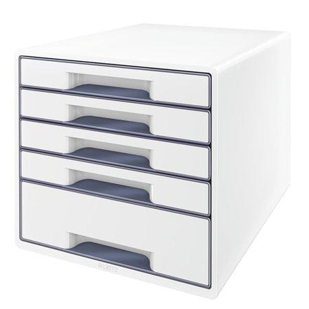 Zásuvkový box na dokumenty, plastový, 5 zásuviek, LEITZ "Wow Cube", biely/sivý 1