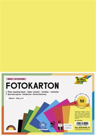 Dekoračný kartón, 2 stranný, A4, 300 g, 10x5 listov, FOLIA, rôzne farby 1