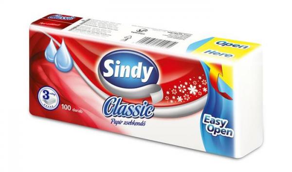 . Papierové vreckovky, 3-vrstvové, 100 ks balenie, "Sindy", classic