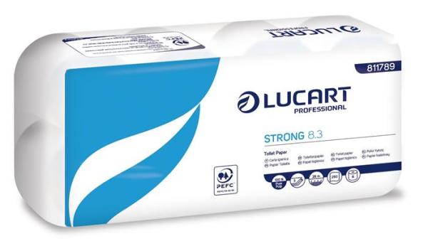 Toaletný papier, 3-vrstvový, pre malé rolky, 8 roliek, LUCART "Strong  8.3", biela