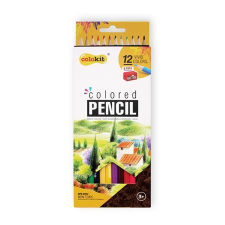 Farebné ceruzky, sada, šesťhranné, so strúhadlom, COLOKIT, 12 rôznych farieb 1