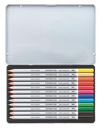 Akvarelové ceruzky, plechová krabička, STAEDTLER "Karat", 12 rôznych farieb 2