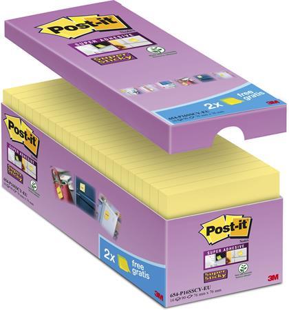 Samolepiaci bloček, 76x76 mm, 16x90 listov, 3M POSTIT "Super Sticky", kanárikovo žltá 1