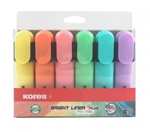Zvýrazňovač, sada, 0,5-5 mm, KORES "Bright Liner Plus Pastel", 6 rôznych farieb 1
