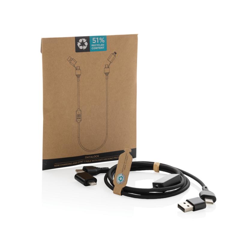 Nabíjací/dátový kábel Datalock 60W s ochranou proti hacknuti čierna 5