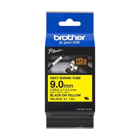 Zmršťovacia bužírka, pre štítkovače, 9,0 mm x 1,5 m, BROTHER "HSe-621E", žltá-čierna 1