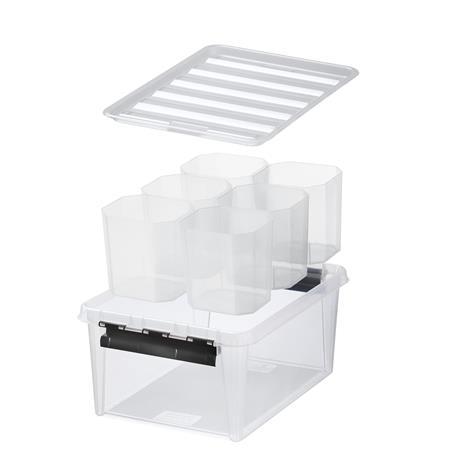 Úložný box, plastový, čierne úchytky, 6 priehradiek, SMARTSTORE "Classic 15",  priehľadný 1