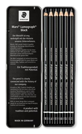 Grafitová ceruzka, šesťhranná, kovová škatuľa, STAEDTLER "Mars Lumograph", 6 druhov tvrdos 2